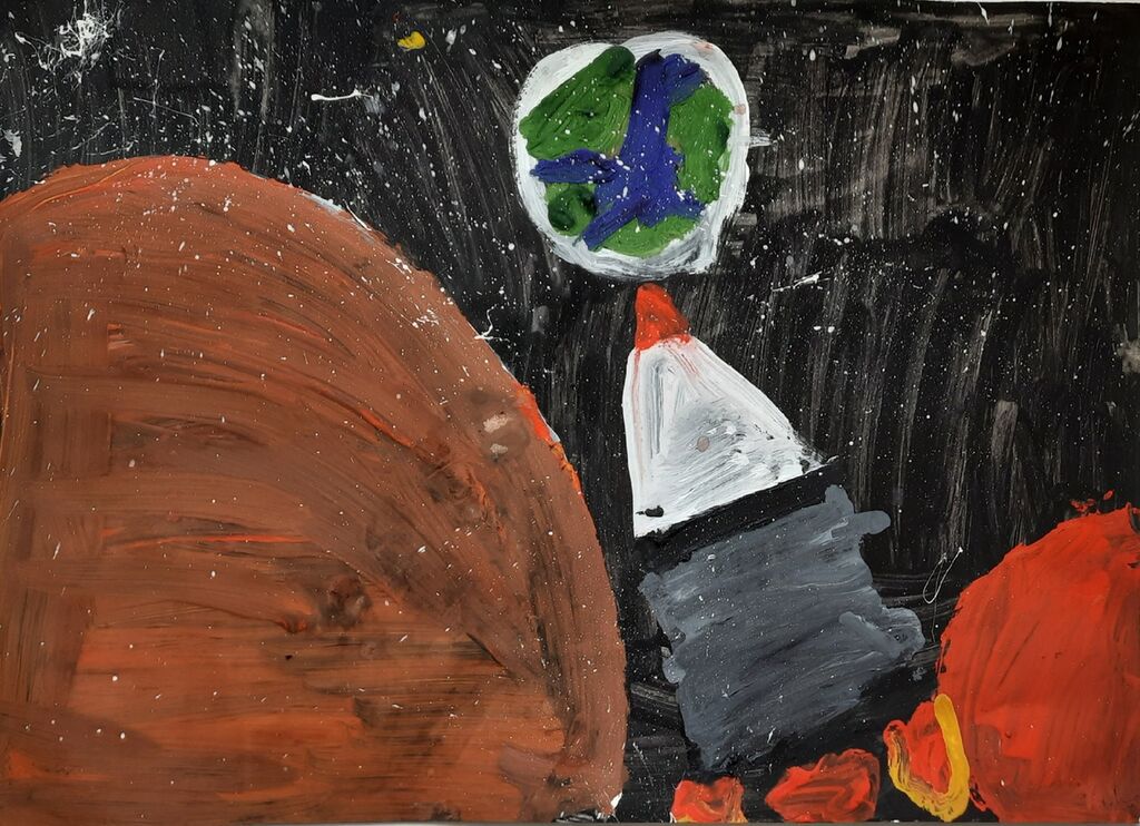 "Полёт на Марс" Матвеева Алина, 6 лет. Детская изостудия "Мозаика"